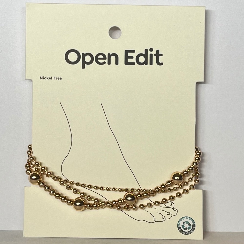 Open Edit Stacked Gold Tone‎ Beaded Anklets New